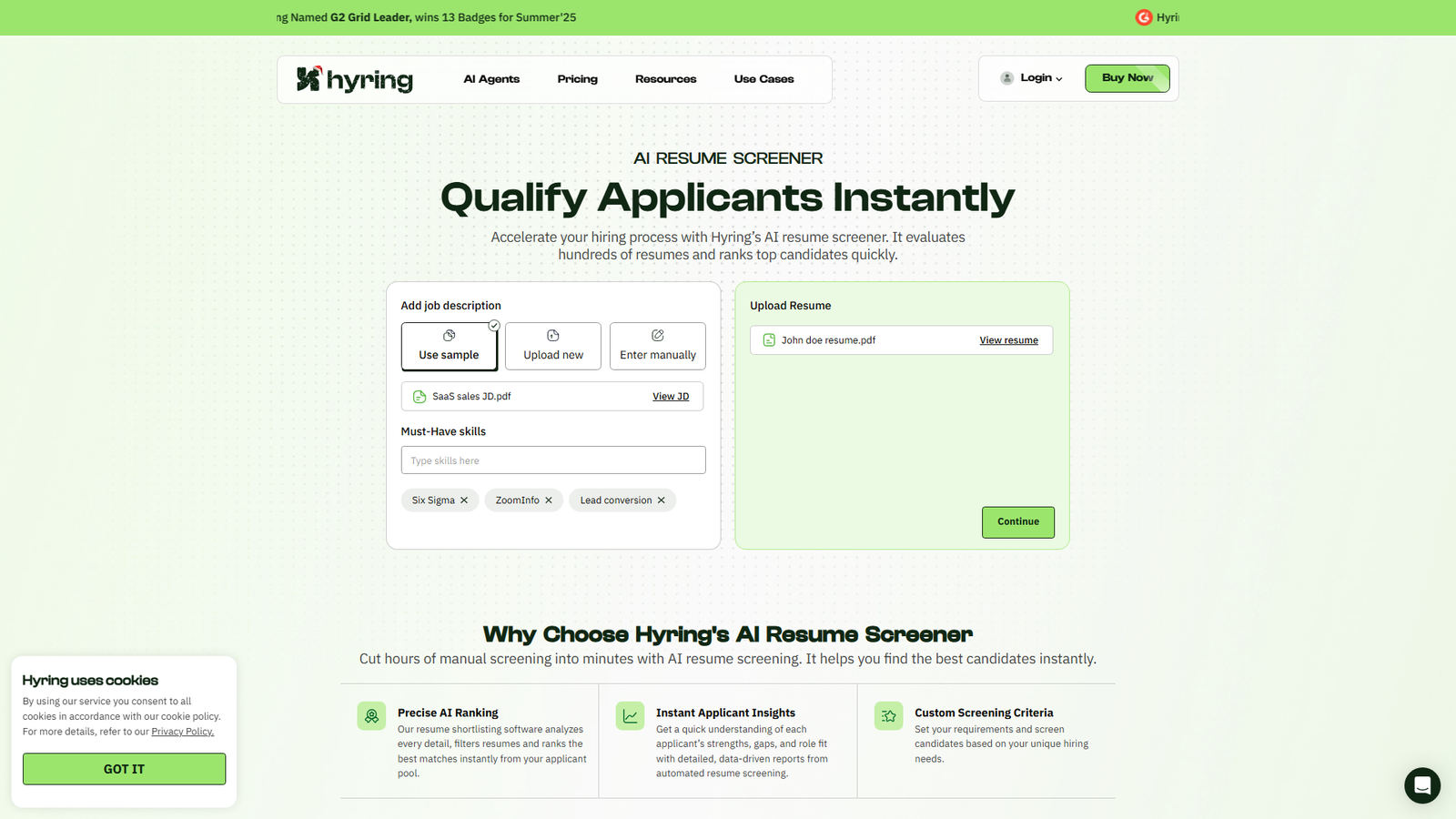 AI Resume Screener by Hyring Screenshot