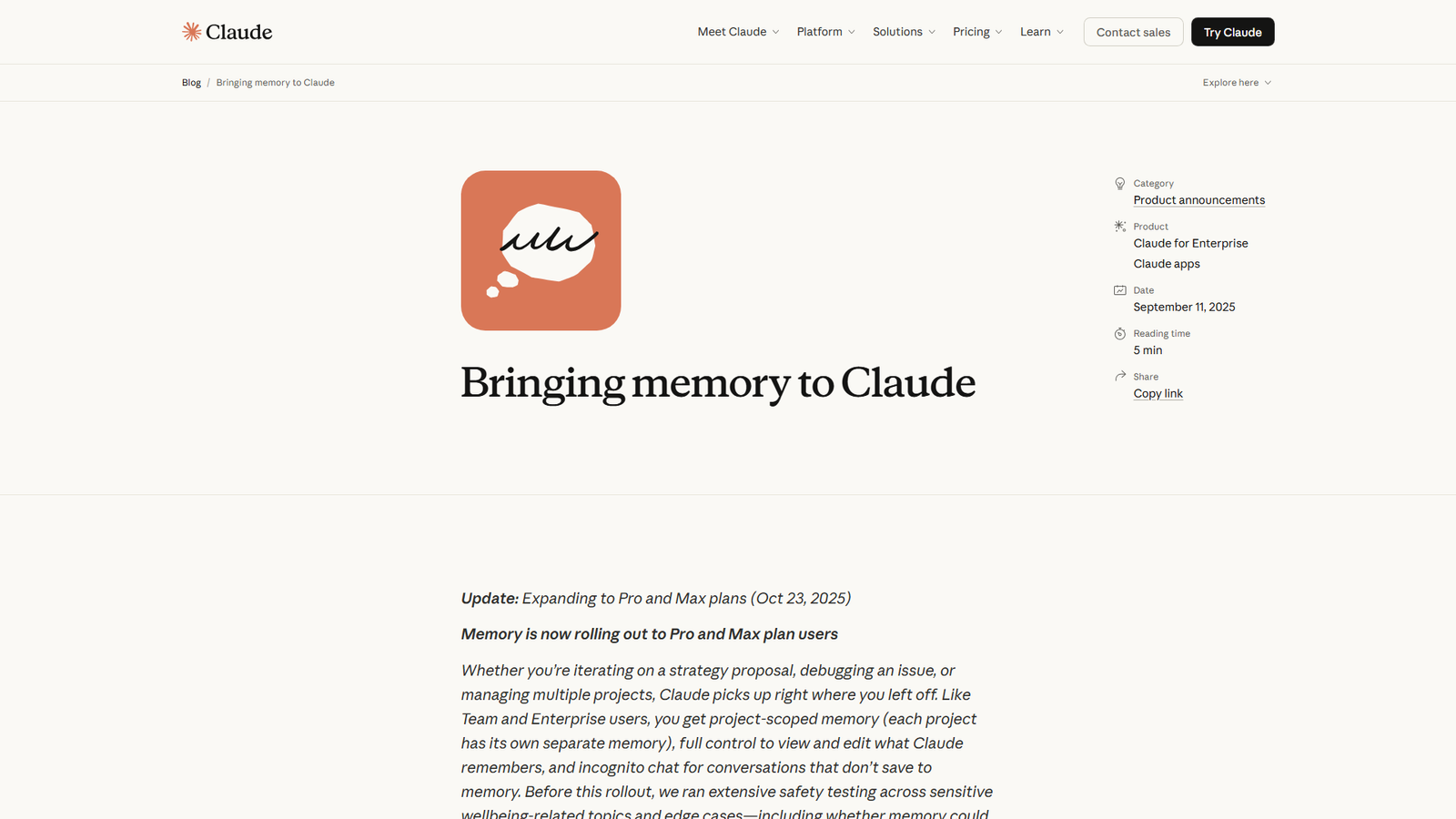 Claude Memory Screenshot