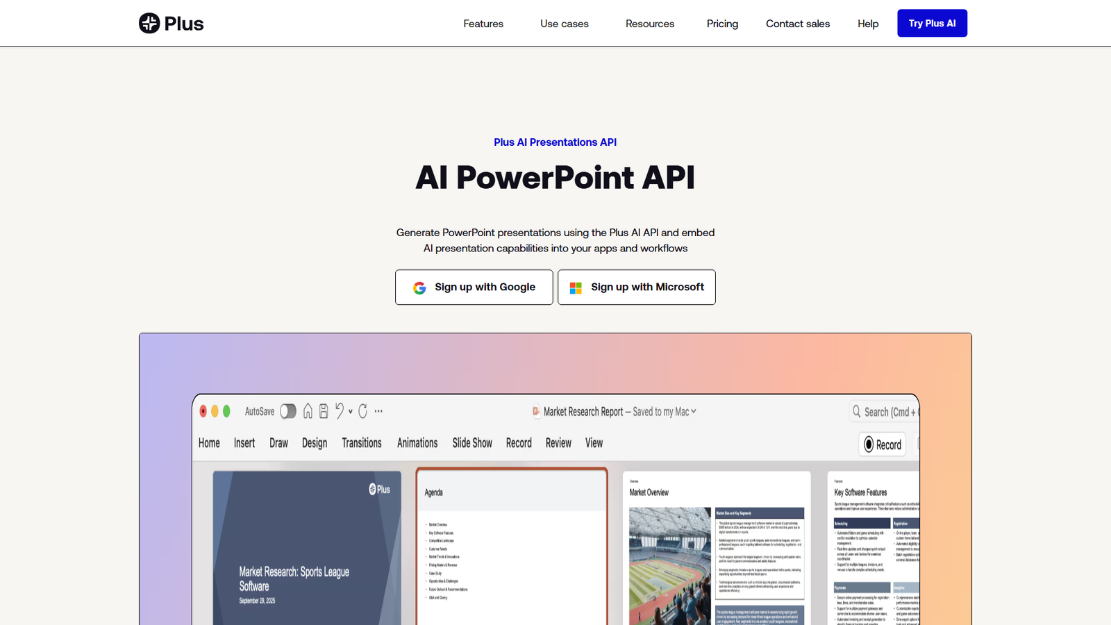 Plus AI Presentations API Screenshot