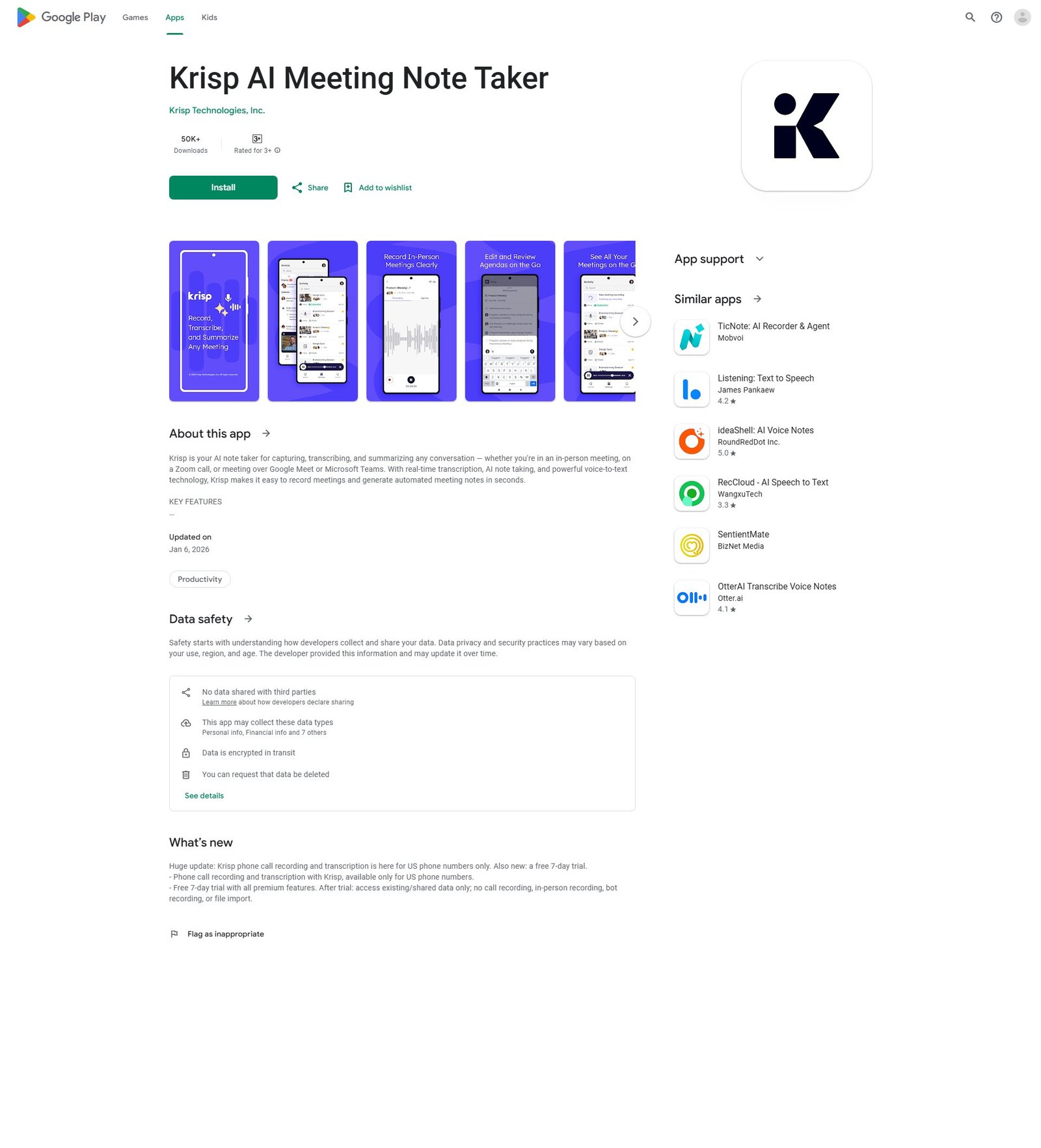 Krisp AI Note Taker Mobile Screenshot