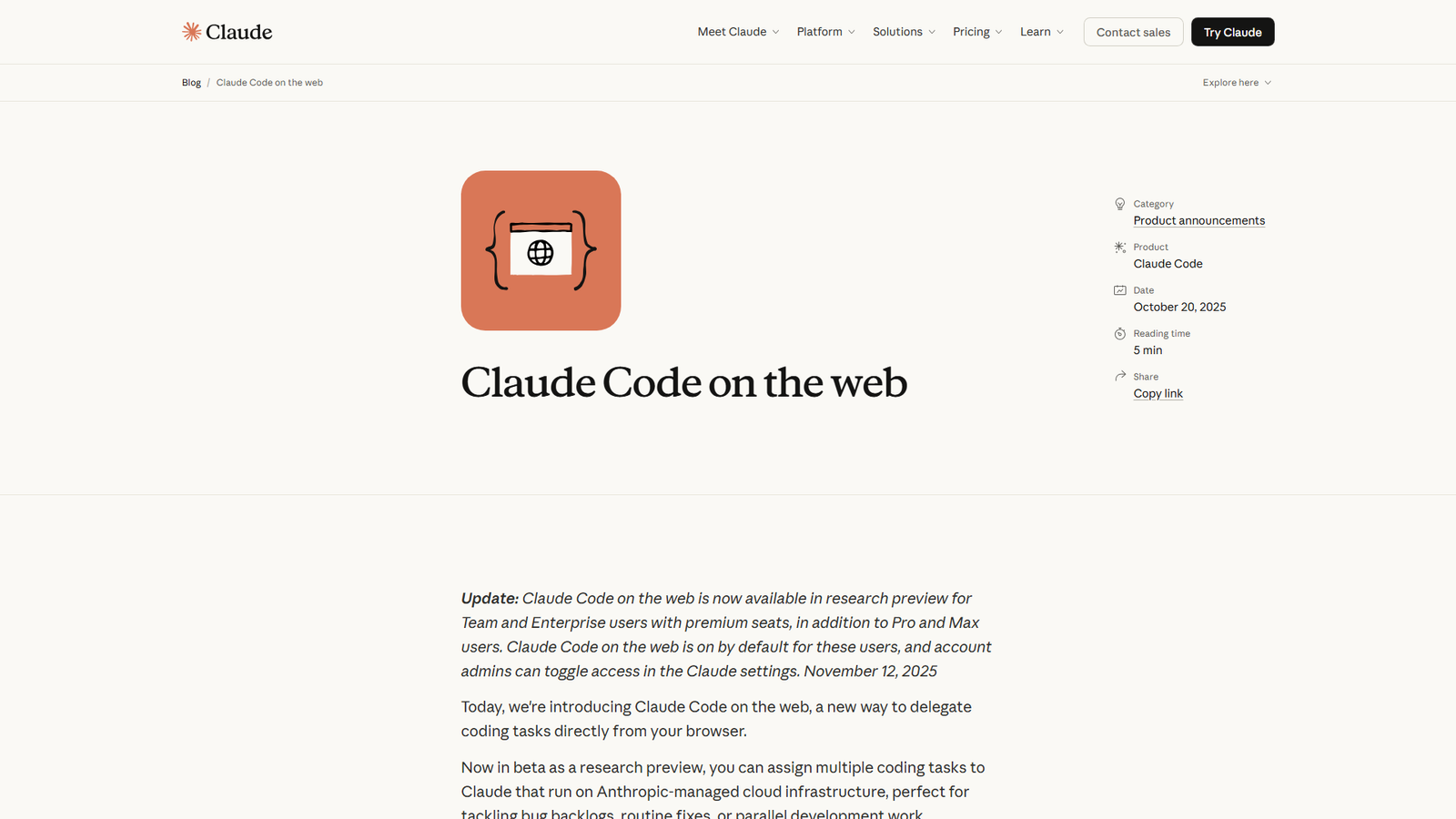 Claude Code on the web Screenshot