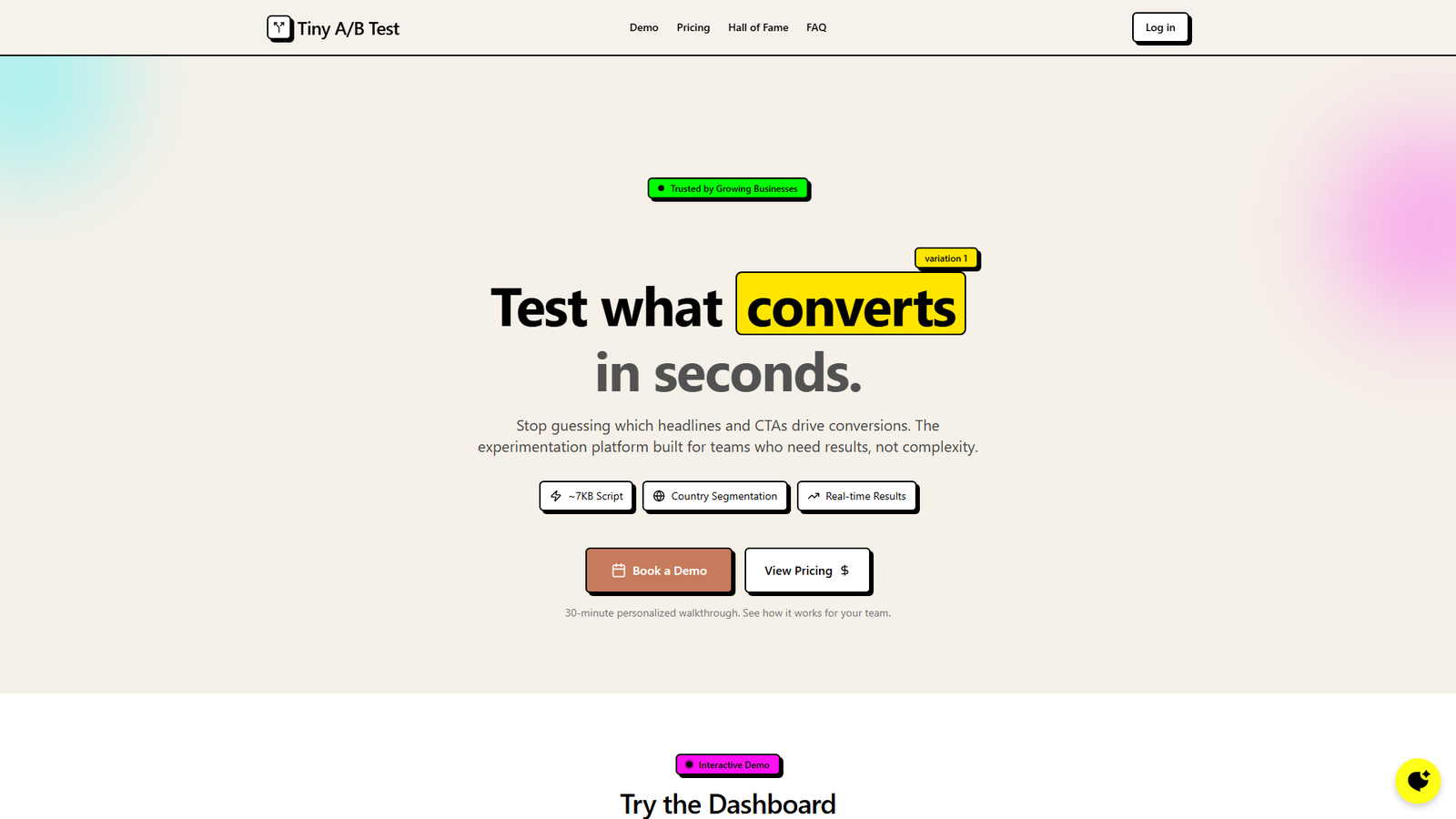 Tiny A/B Test Screenshot