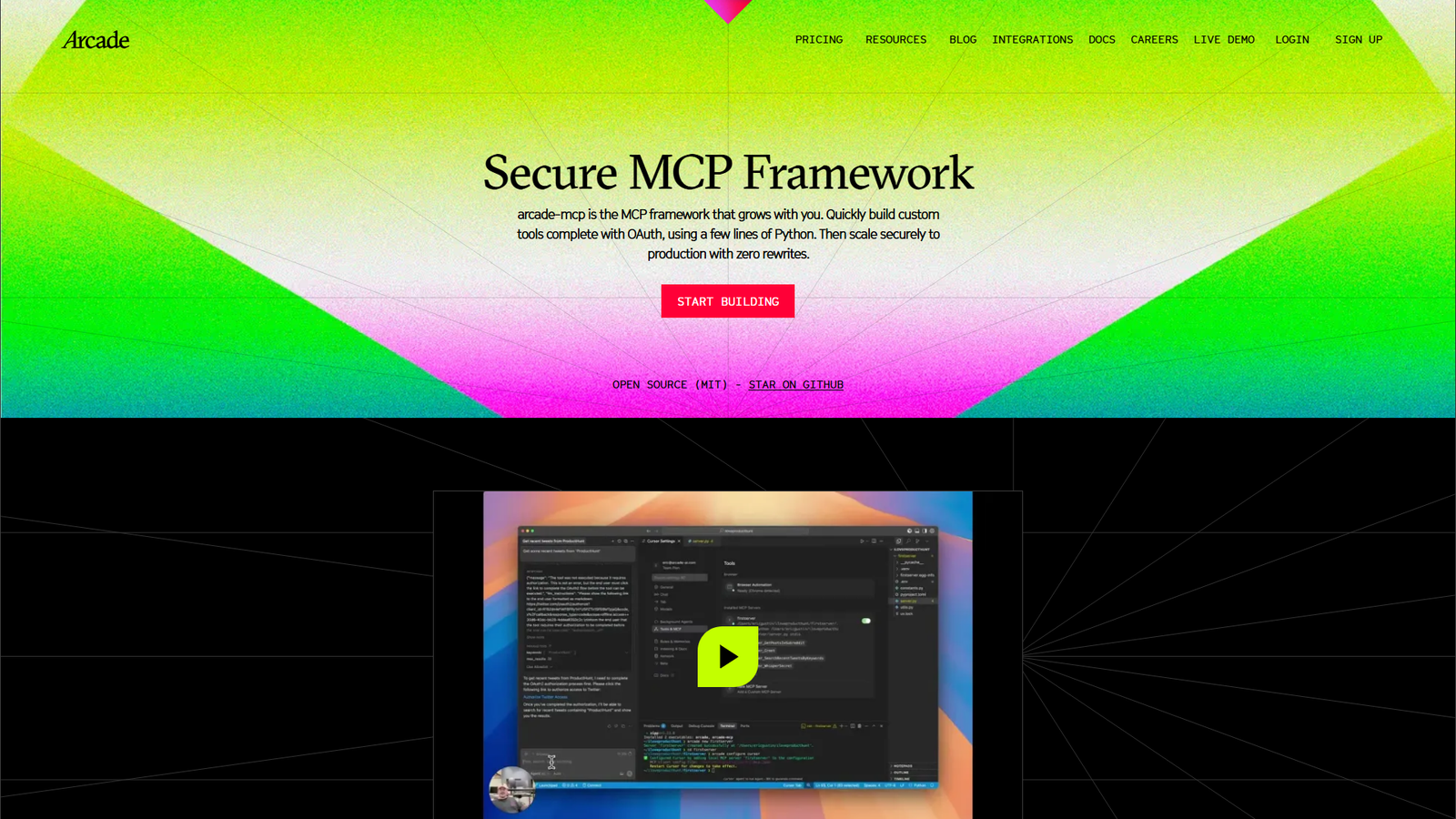 Secure MCP Framework by Arcade.dev Screenshot