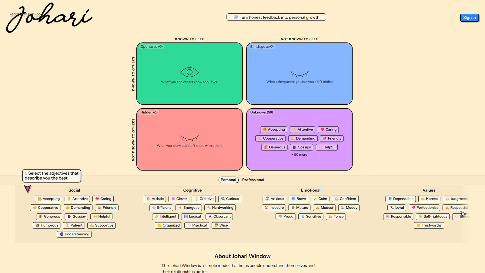 Johari Window Screenshot