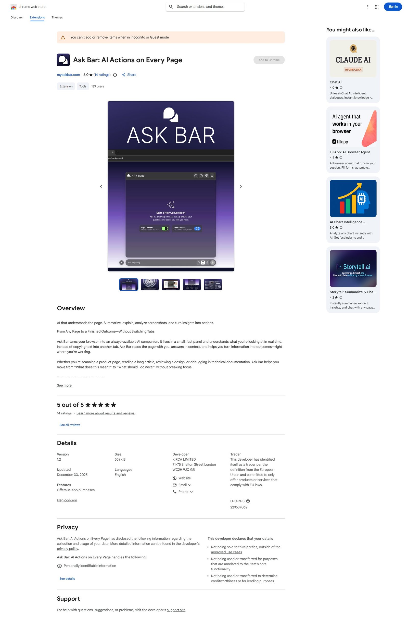 Ask Bar: AI Answers on Every Page Screenshot