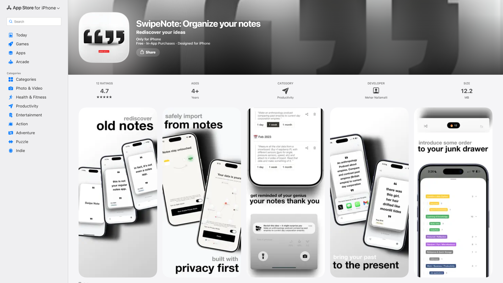 SwipeNote Screenshot