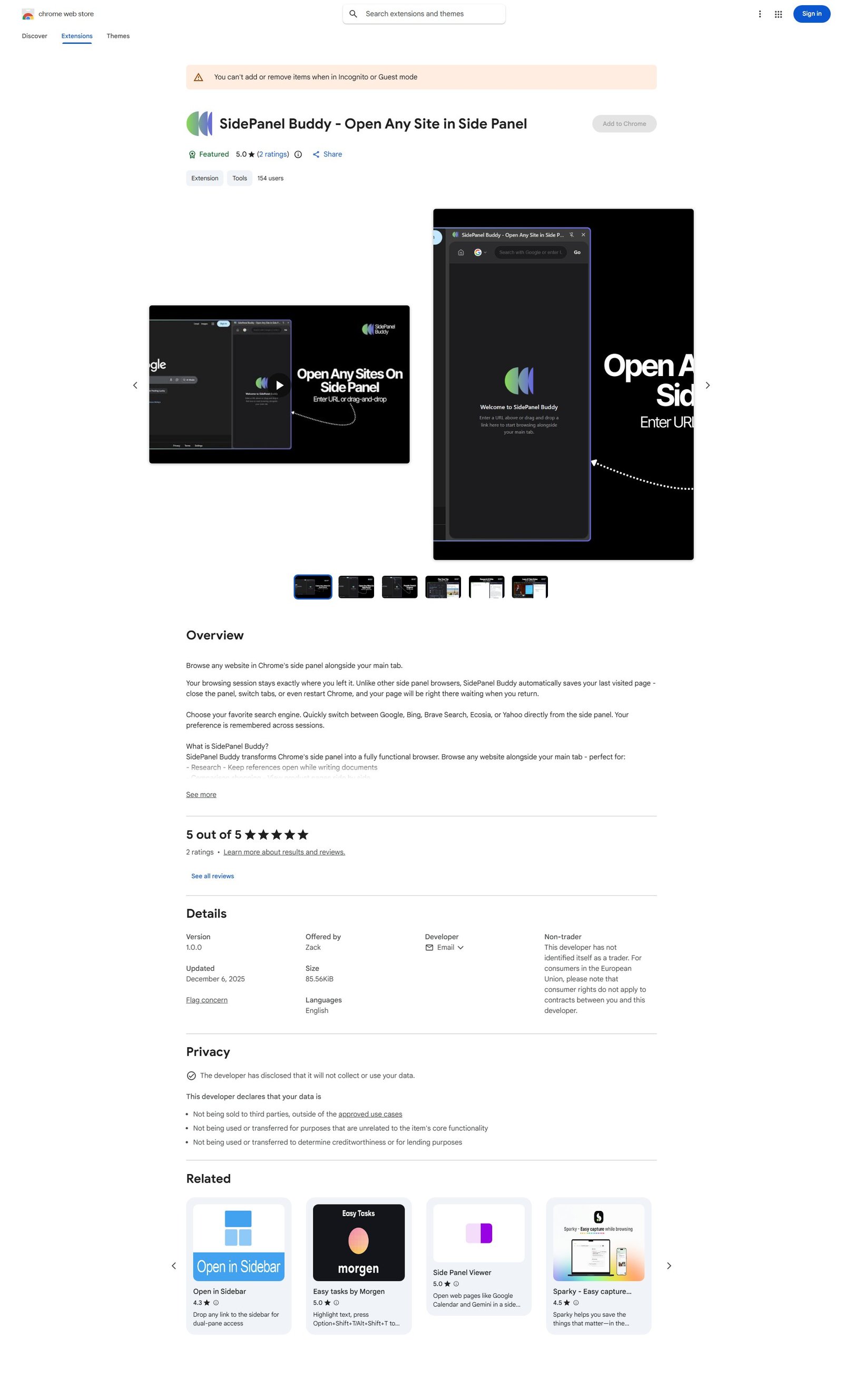 SidePanel Buddy Screenshot