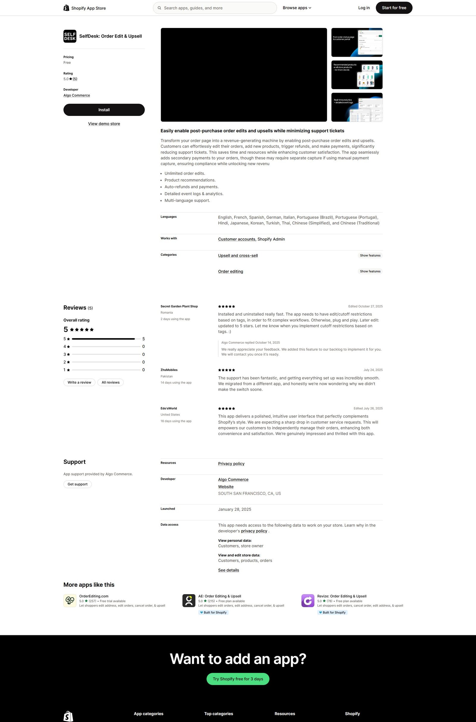 SelfDesk for Shopify Screenshot