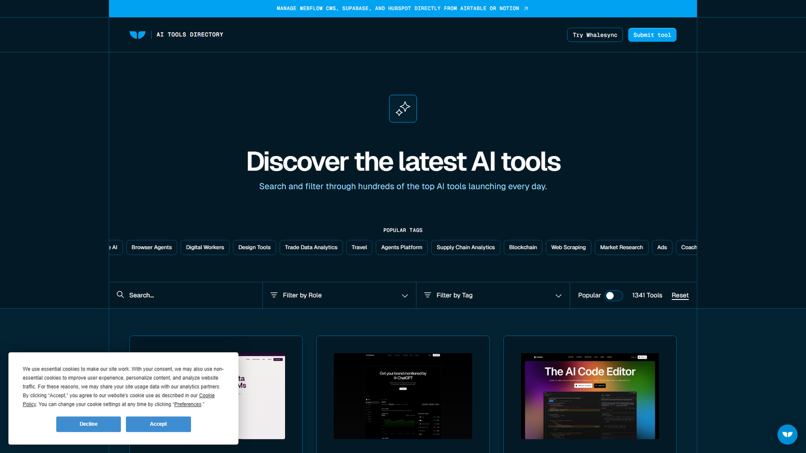 AI Tools Directory - by Whalesync Screenshot