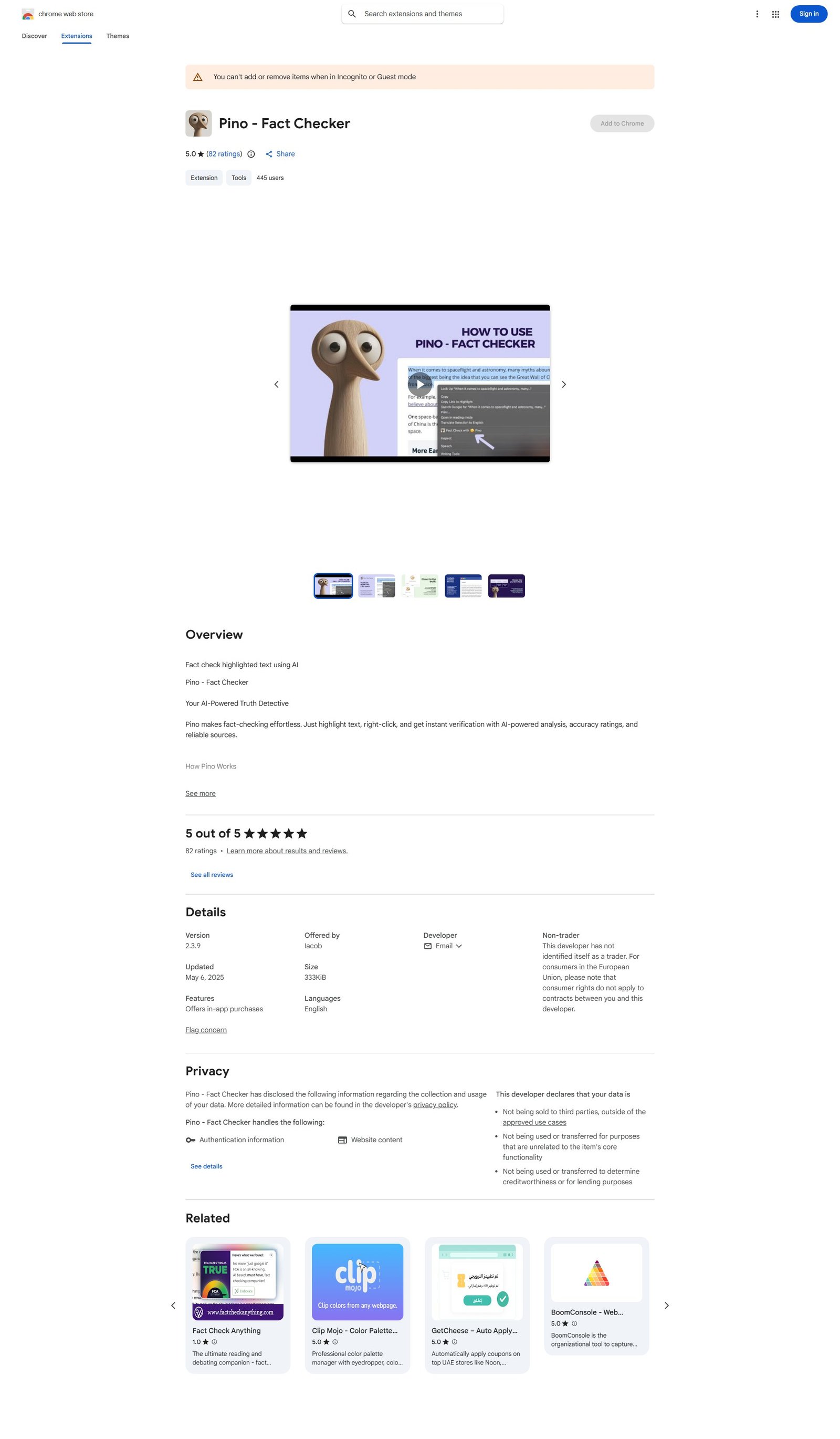 Pino - Fact Checker Screenshot