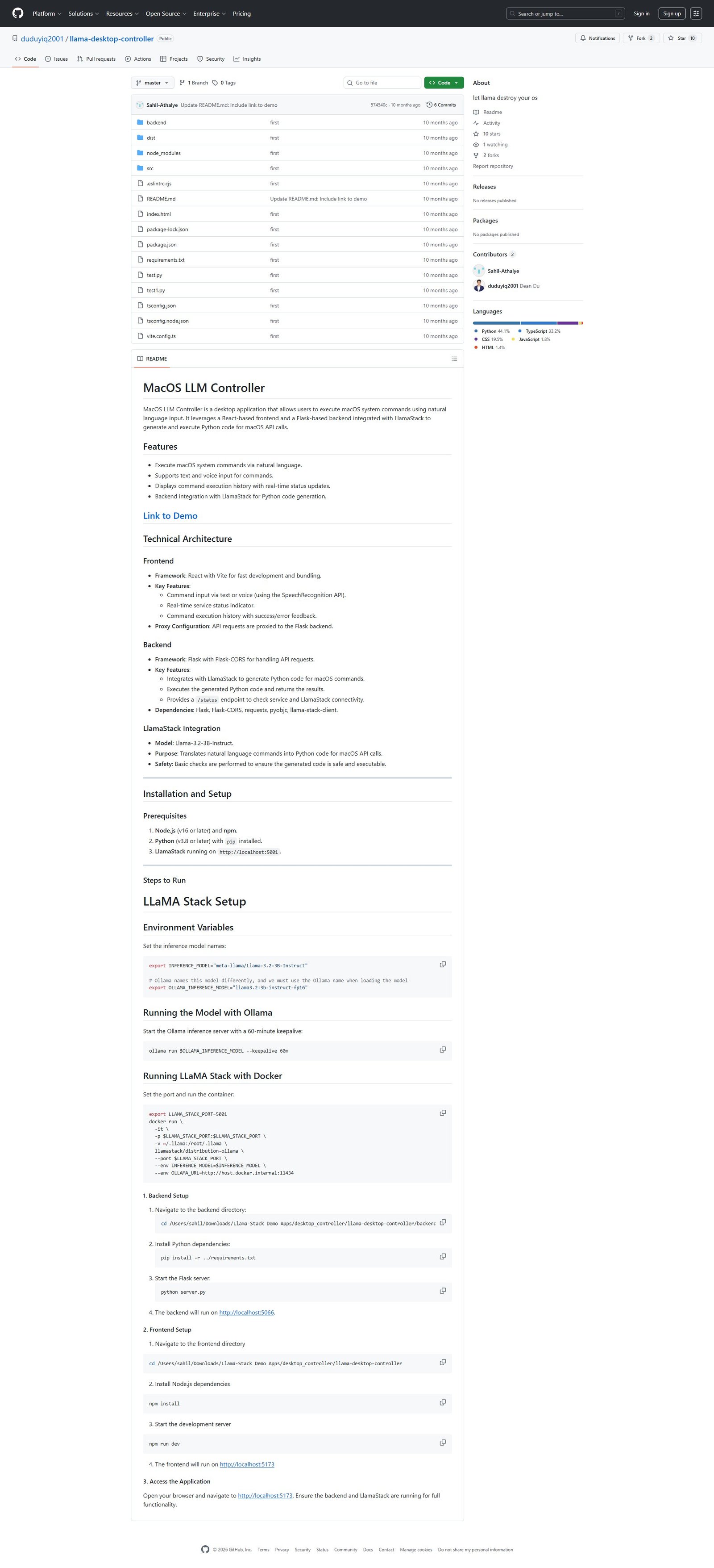 Llama MacOS Desktop Controller Screenshot