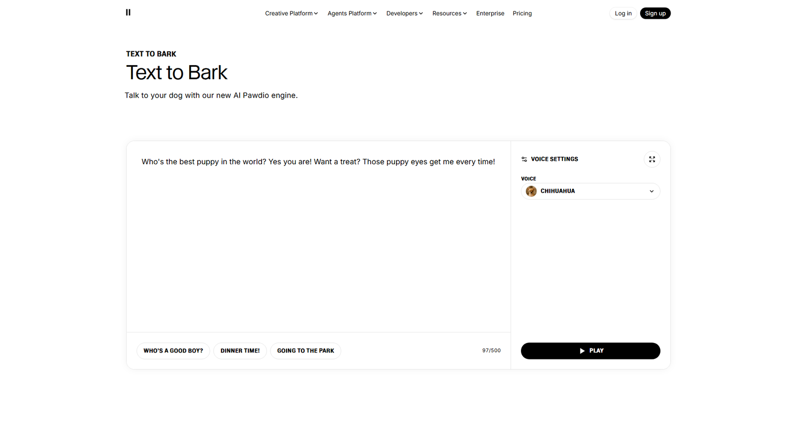 ElevenLabs Text to Bark  Screenshot