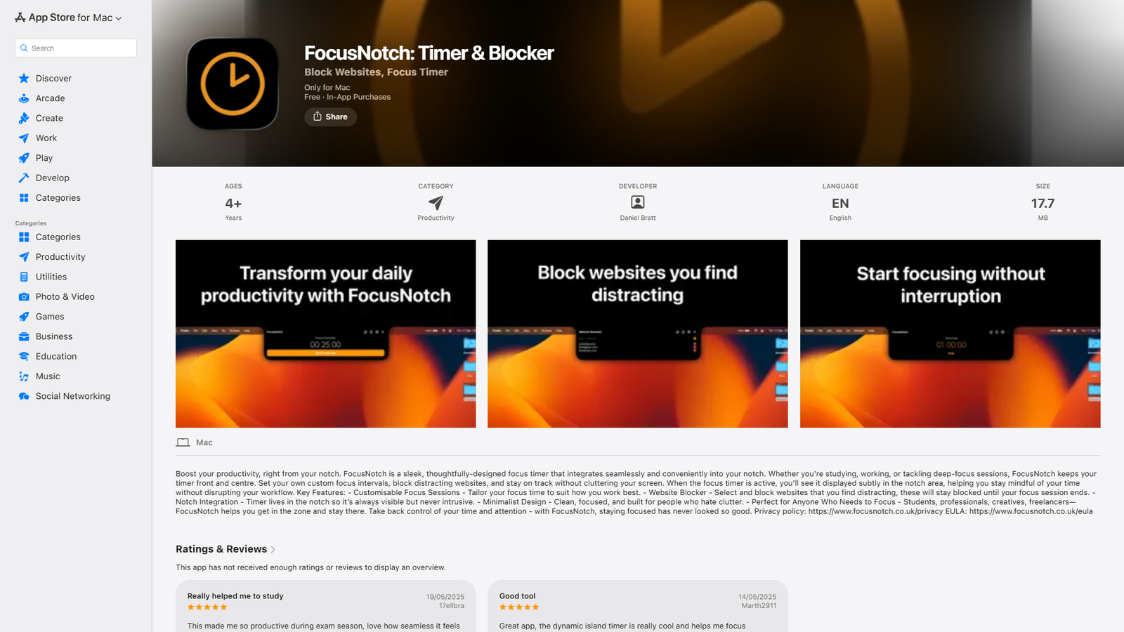 FocusNotch Screenshot