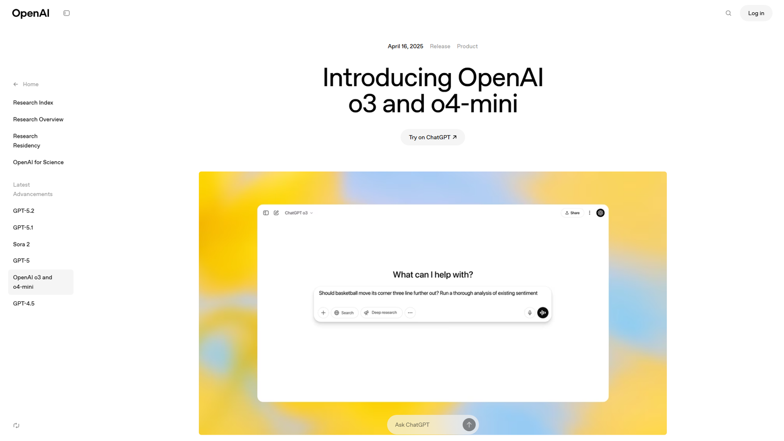 OpenAI o3 and o4-mini Screenshot