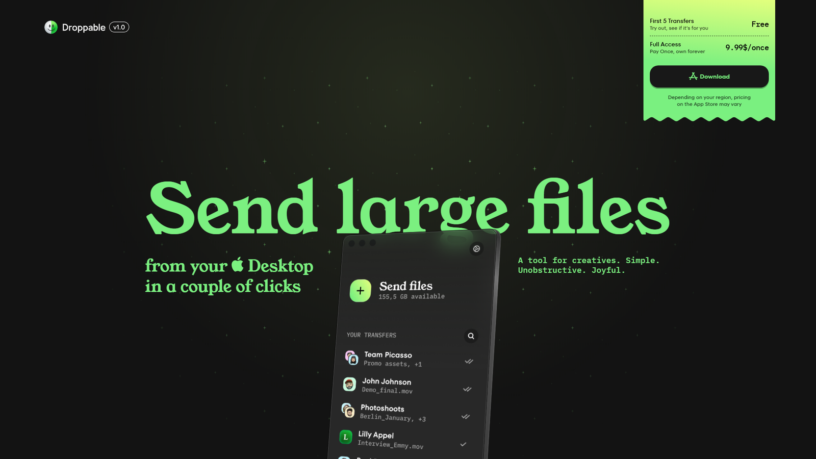 Droppable - Messenger for large files Screenshot