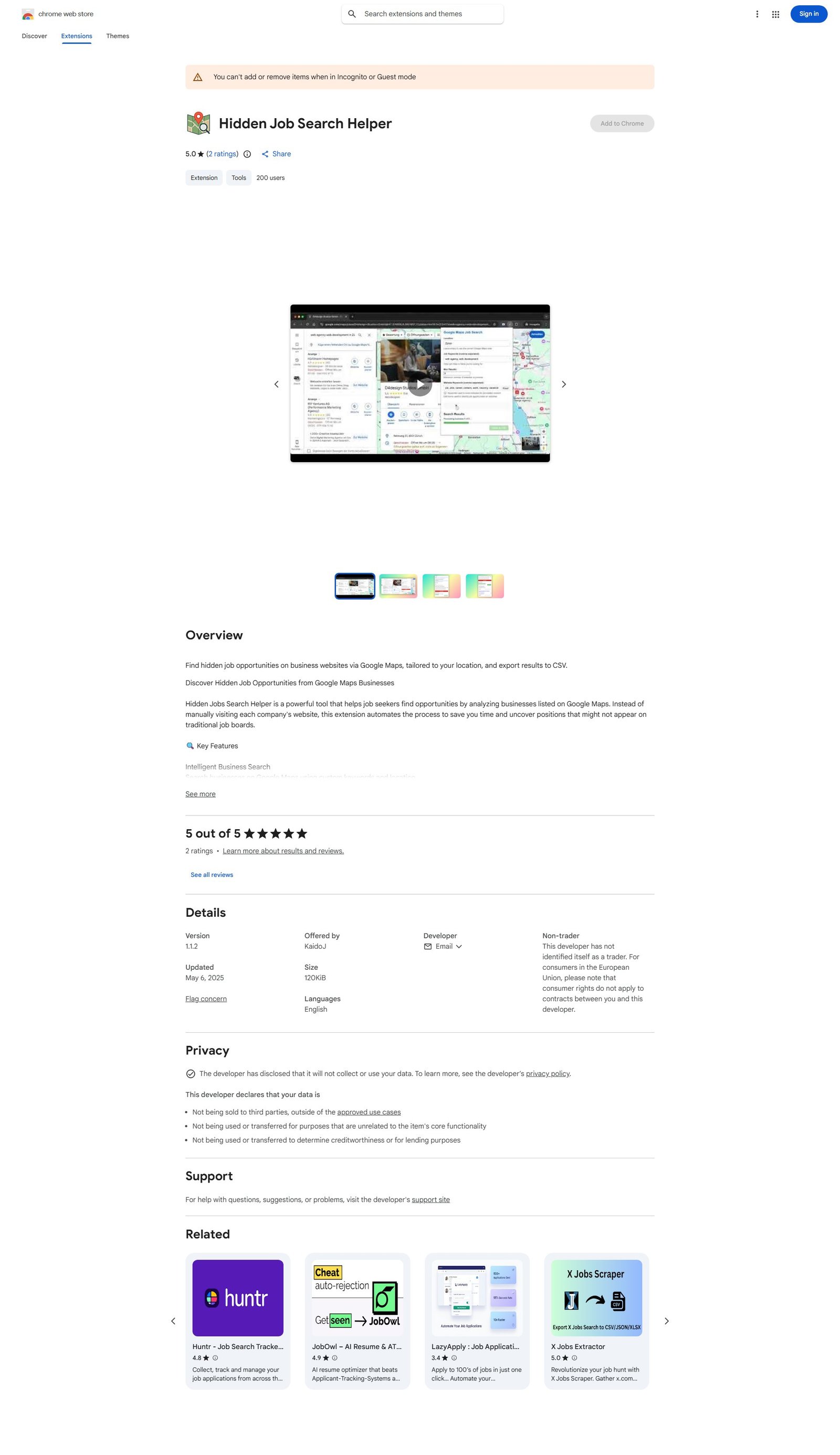 Hidden Job Search Helper Screenshot