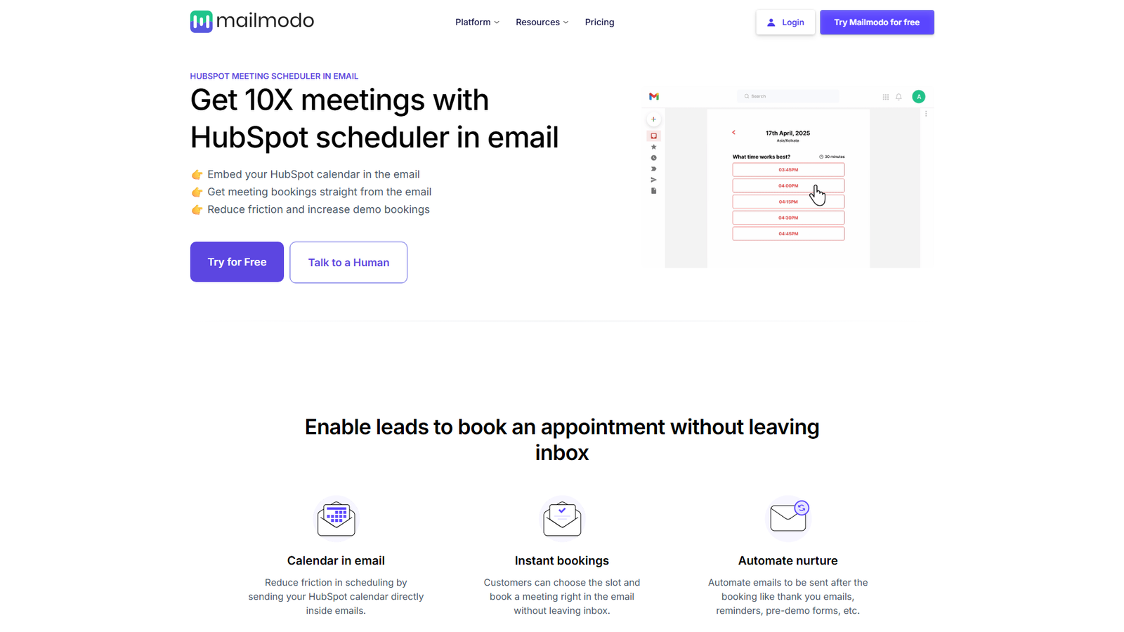 HubSpot Meeting Scheduler in Email Screenshot