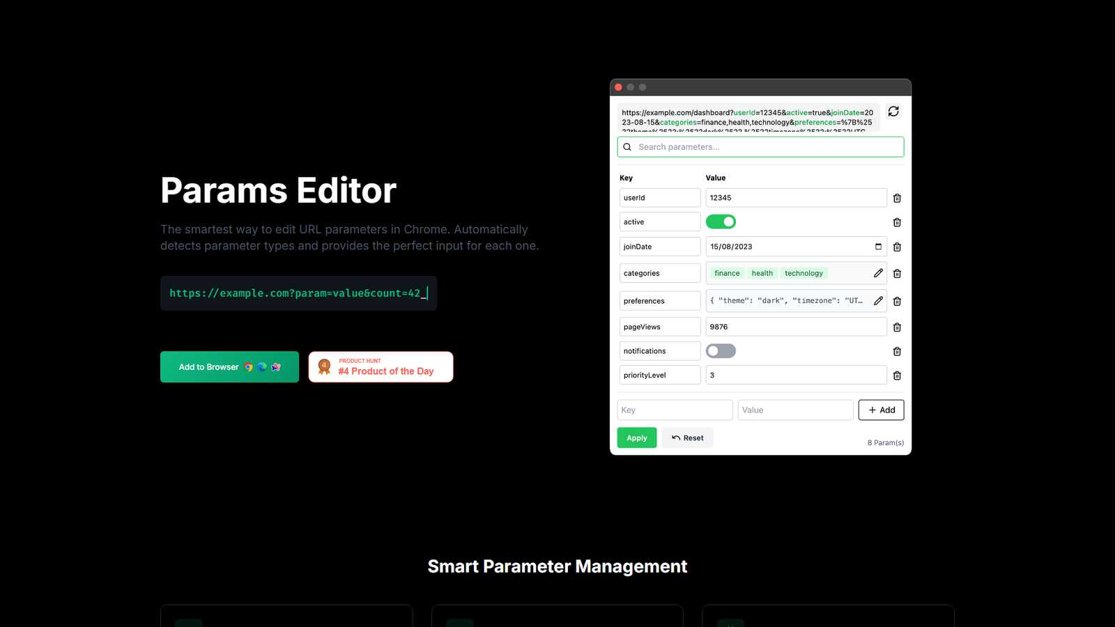 Params Editor for Chromium Browsers Screenshot