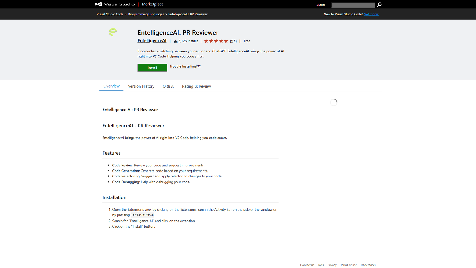 EntelligenceAI VSCode Extension Screenshot