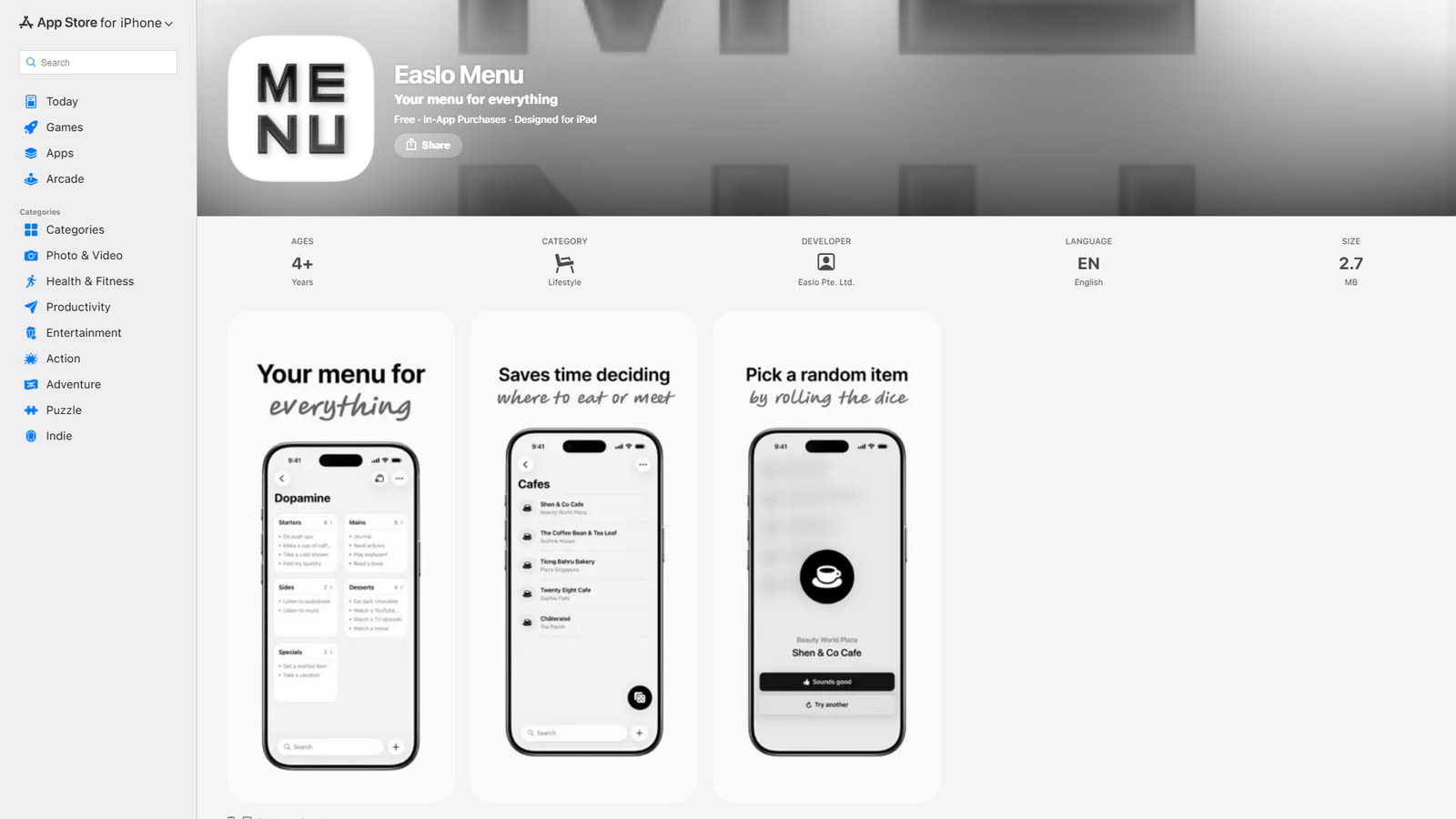 Easlo Menu Screenshot
