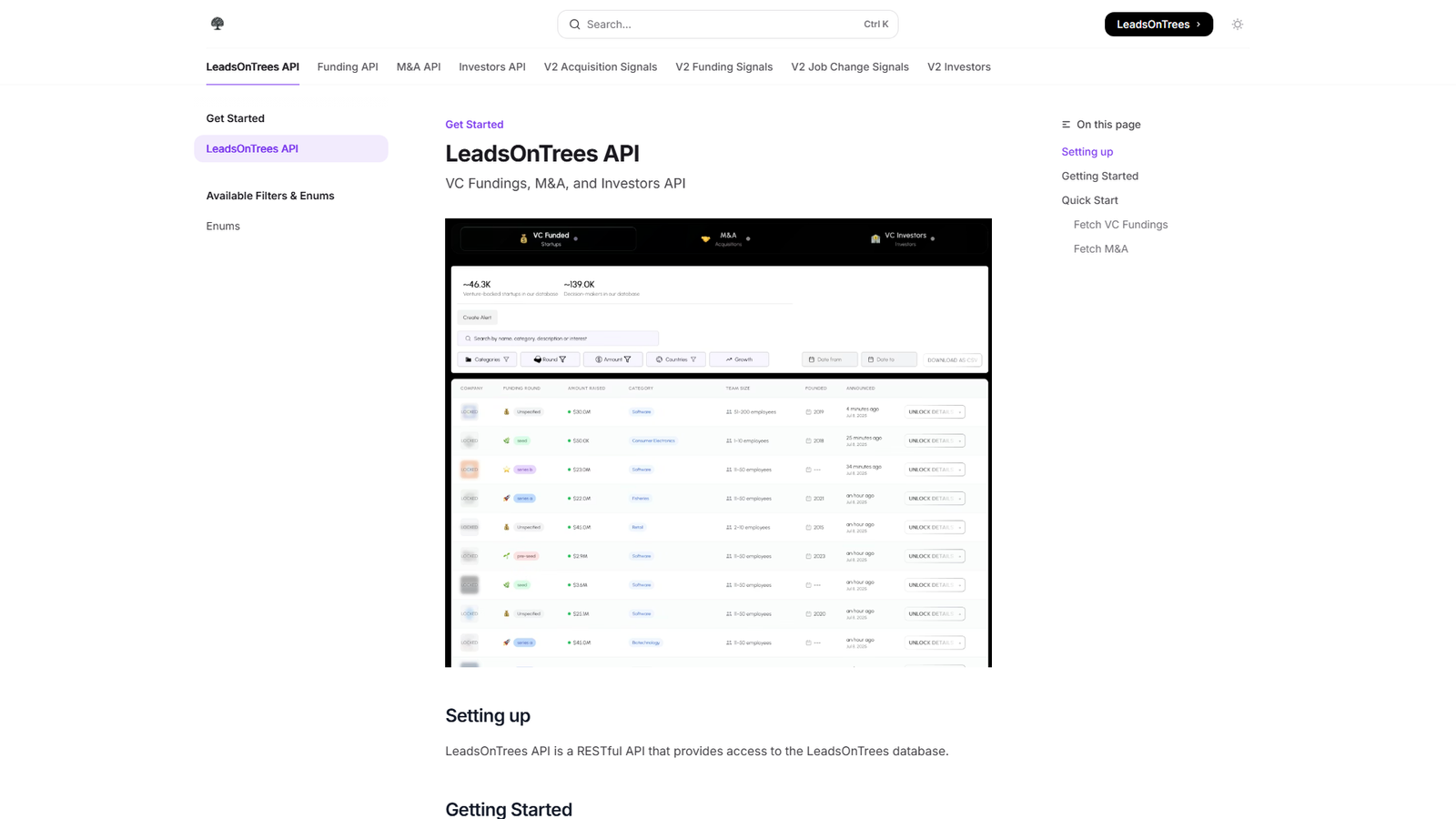 VC Fundings & Acquisitions API Screenshot