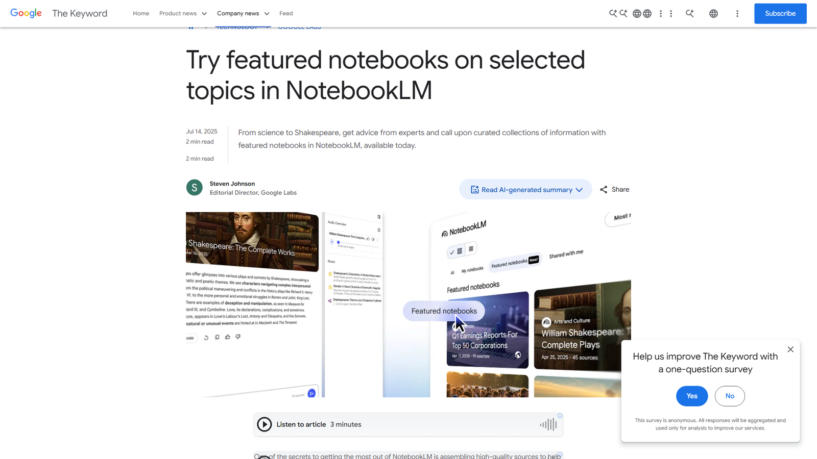 NotebookLM Featured Notebooks Screenshot